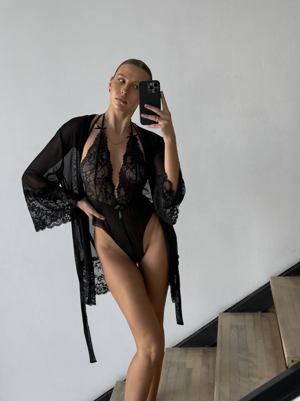 Mirage Premium Siyah Sabahlık & Bodysuit Seti
