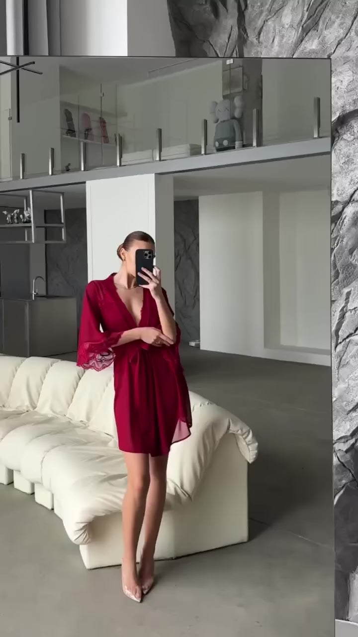 Mirage Premium Kırmızı Sabahlık & Bodysuit Seti