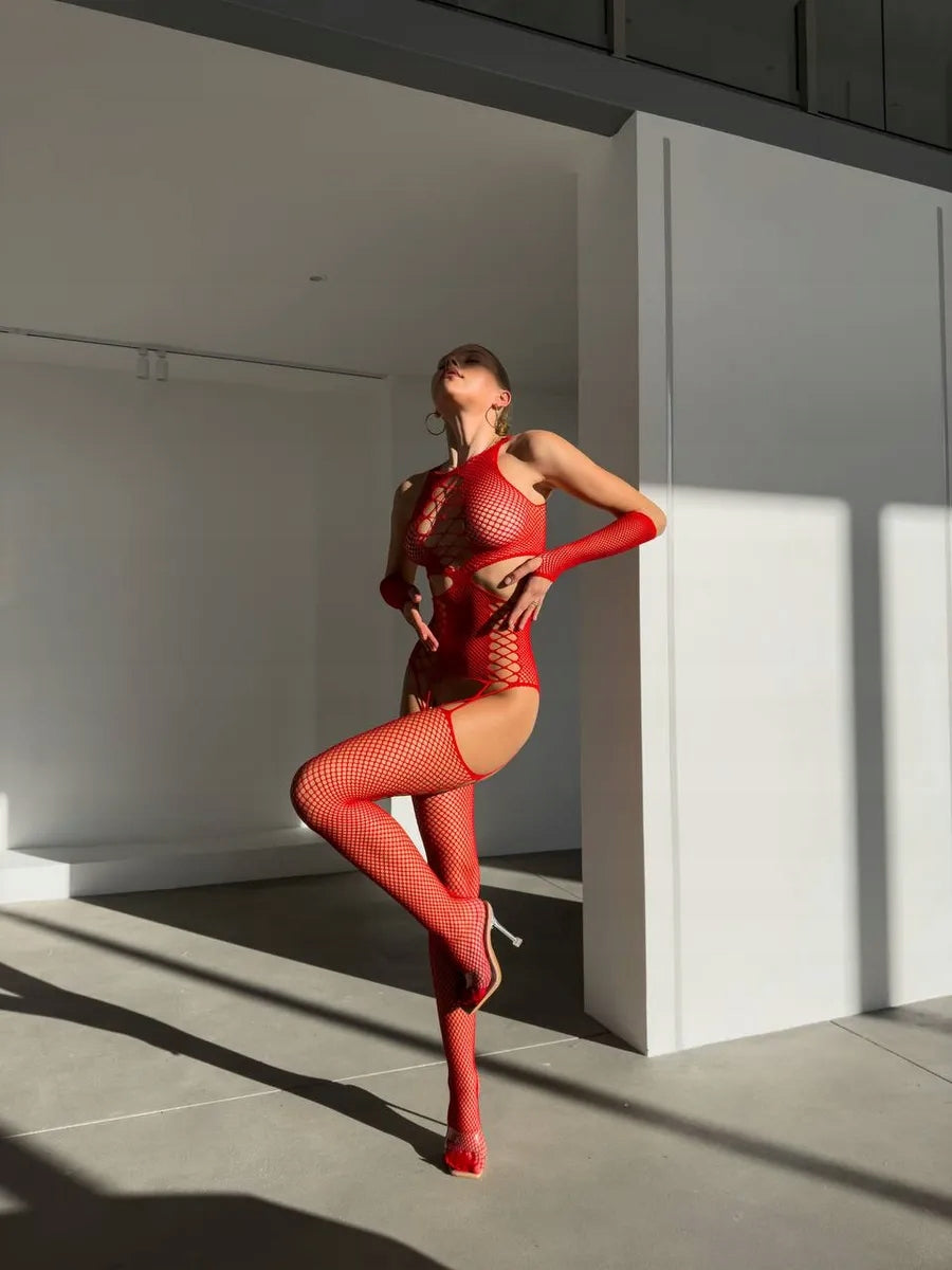 Evelynn Kırmızı Vücut Çorabı